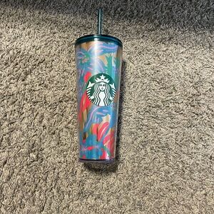 Starbucks Tropical Floral Tumbler with Teal Lid